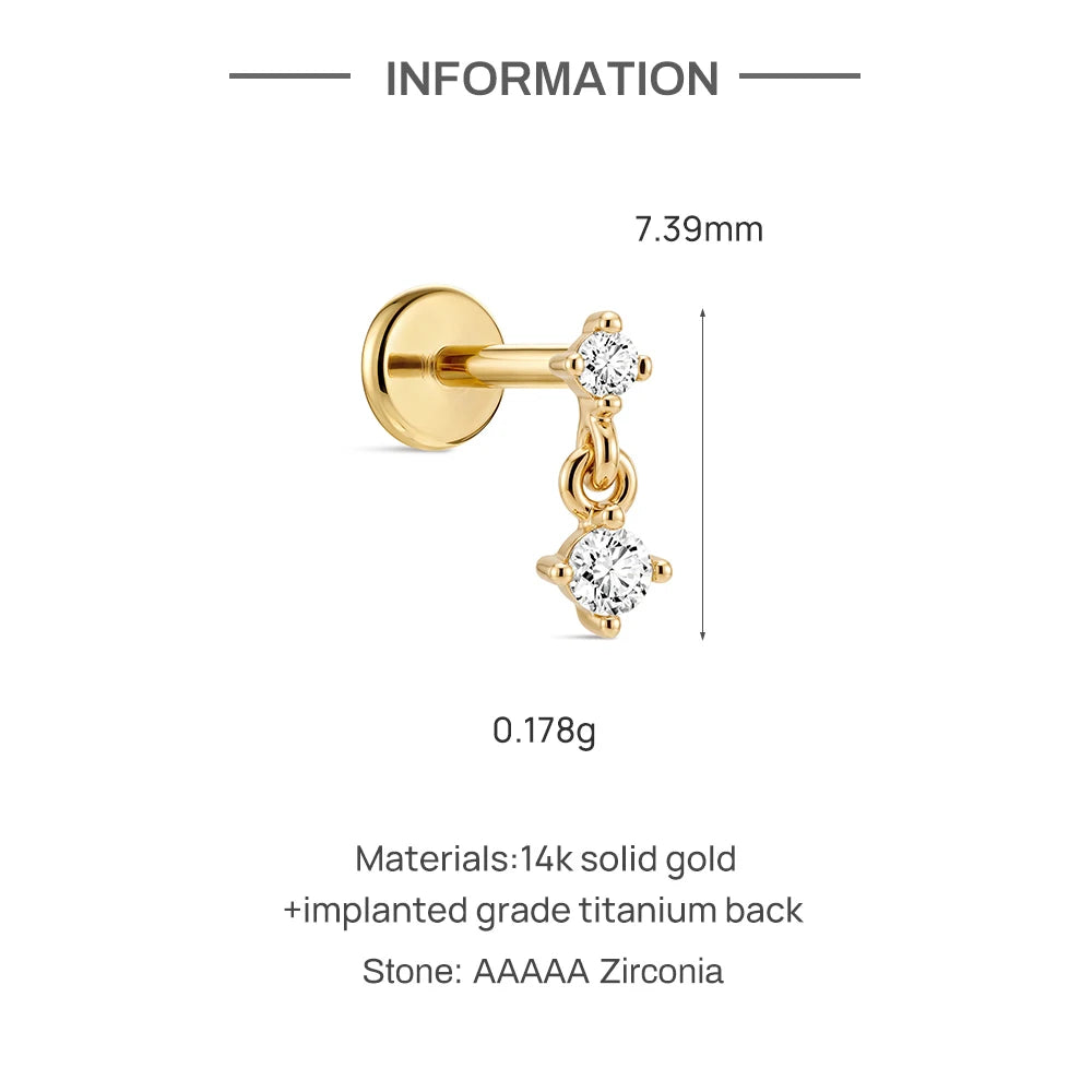 Solid Gold G23 Titanium WaterDrop/Horse Eye Love Geometric CZ Piercing Earring Women Dainty Ear Bone Anniversary Gift
