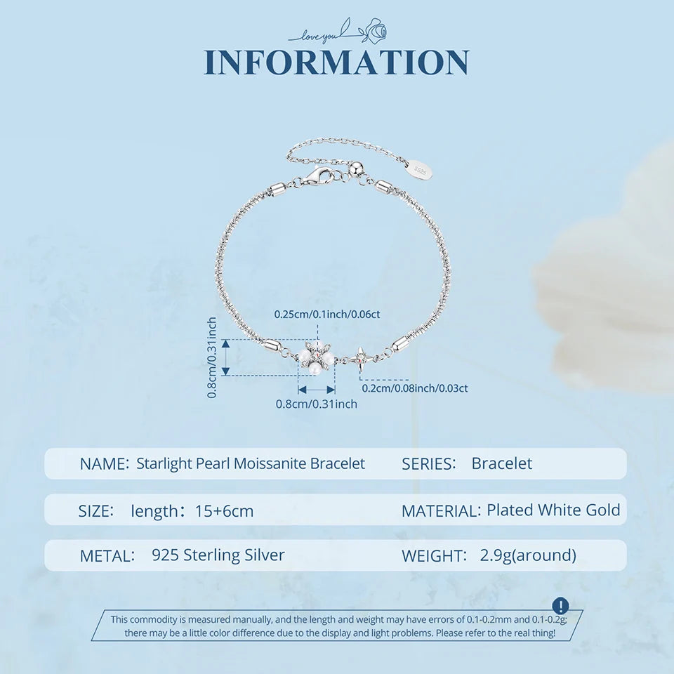 Silver Bracelets Natural Pearl Starlight Bracelet Adjustable Wrist Link Chain with GRA for Women