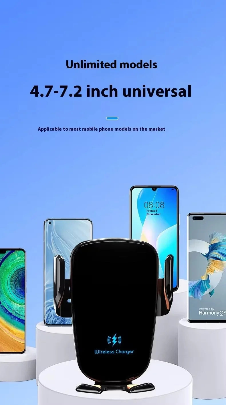 Fast Charge Wireless Car Charger with Manual Clamping Air Vent Mount for Samsung Android & iPhone 16 15 14 13 - Type C Qi Certified