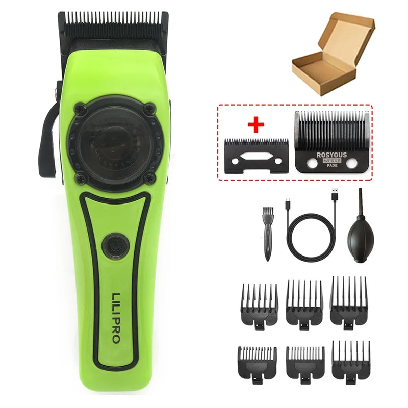 Professional LILIPRO L61 Men’s Hair Clipper with 8000RPM motor, DLC steel blades & 180min battery. Cordless, USB rechargeable, with cooling fan.
