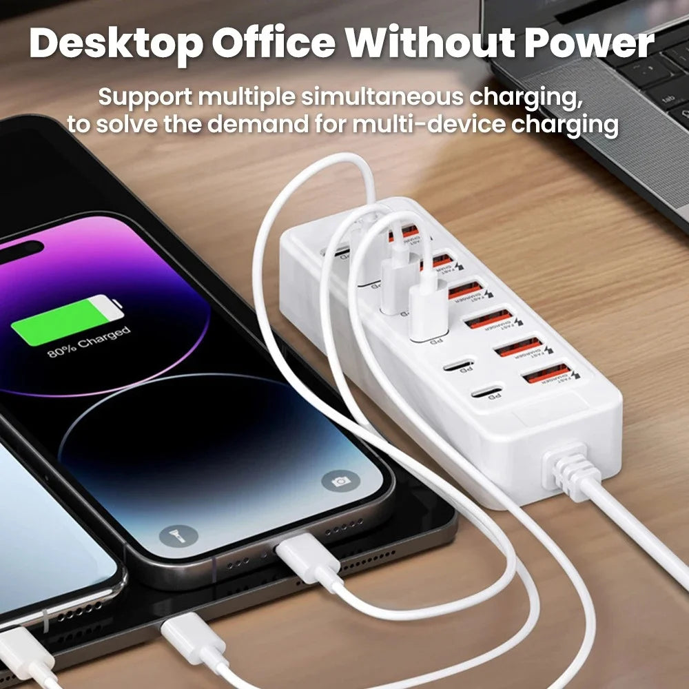 USB Type C Charger 12 in 1 USB HUB Adapter Socket Fast Charging Power Strip Desktop Charging Station For iPhone Samsung