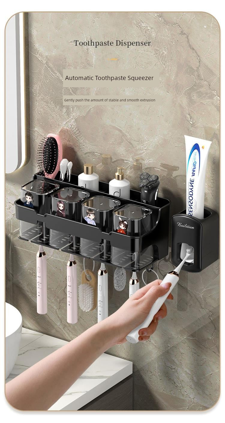 Wall-Mounted Toothbrush and Toothpaste Holder Set with Cups and Storage Rack
