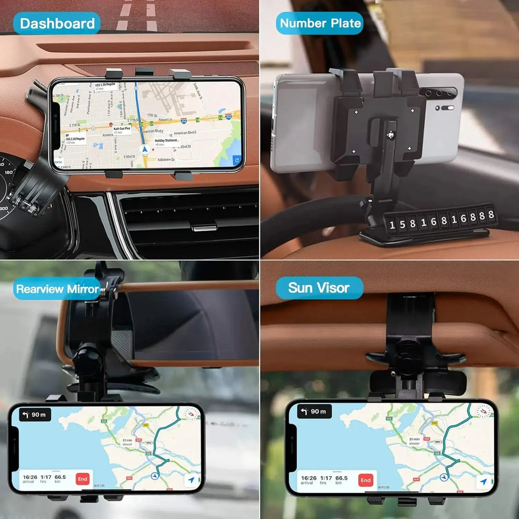 Car Phone Holder Mount for Dashboard, 1200° Rotating Cell Phone Holder for Car, Universal Big Clamp Car Phone Mount Compatible W