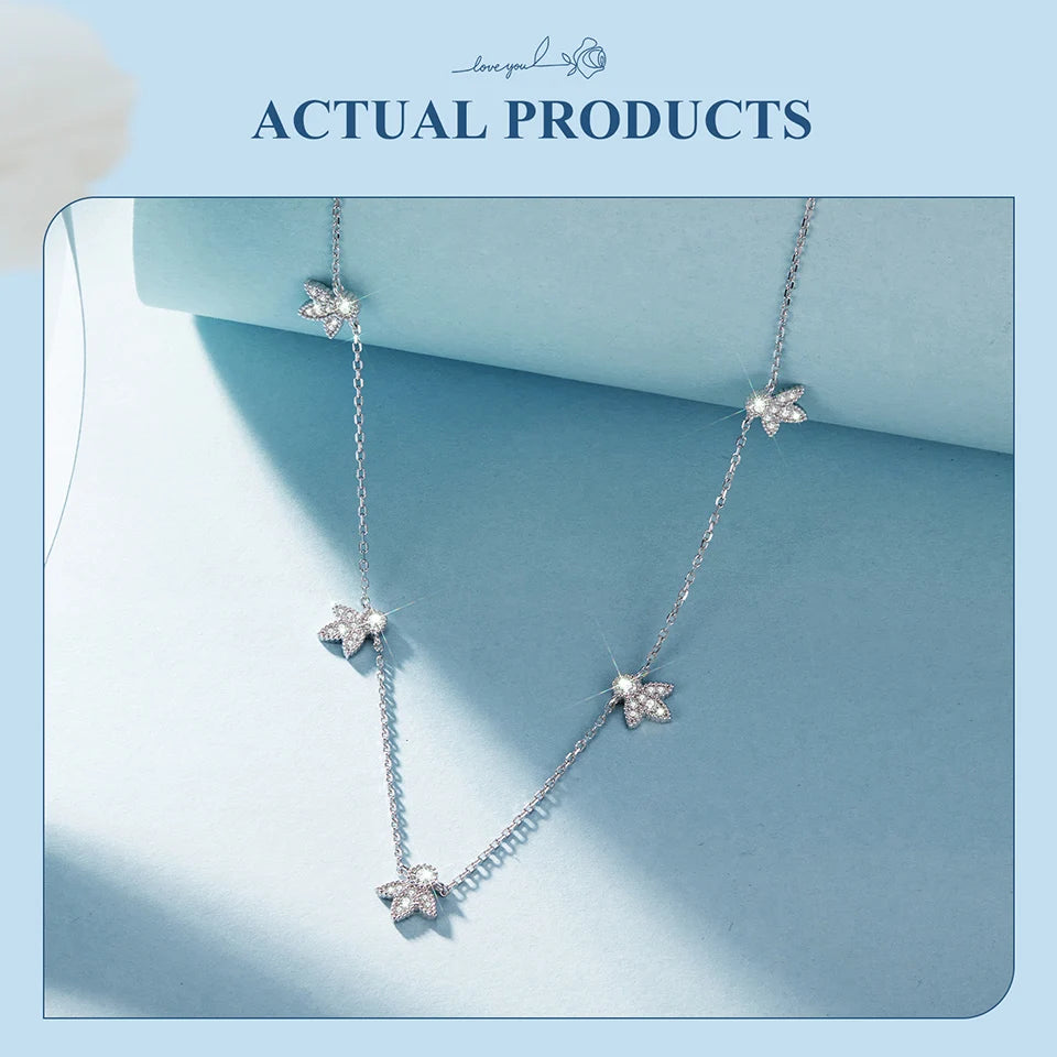 Necklace Lucky Clover 925 Sterling Silver Round Cut Diamond Beads Chain Fashion Collarbone Chain Fine Jewelry