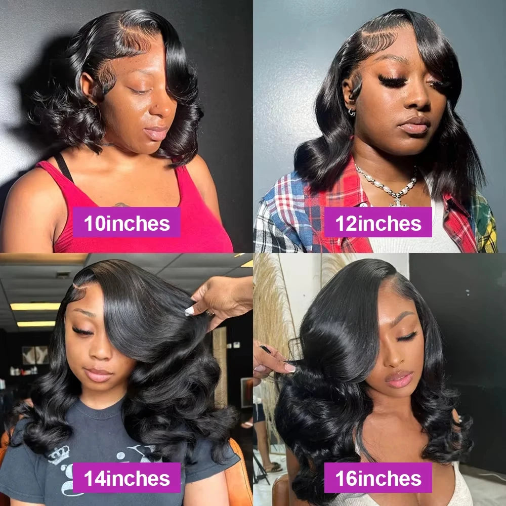 13x6 HD Lace Frontal Wigs Short Bob Body Wave Human Hair Wig 200 Density Pre Plucked Brazilian  Human Hair Wig For Women