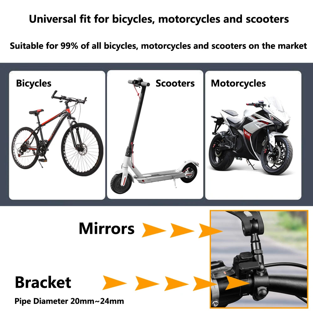 Universal Bike Handlebar Mirrors Wide Angle 360 Rotating Bicycle Rear View Mirror MTB E-Bike Electric Scooter HD Rearview Mirror