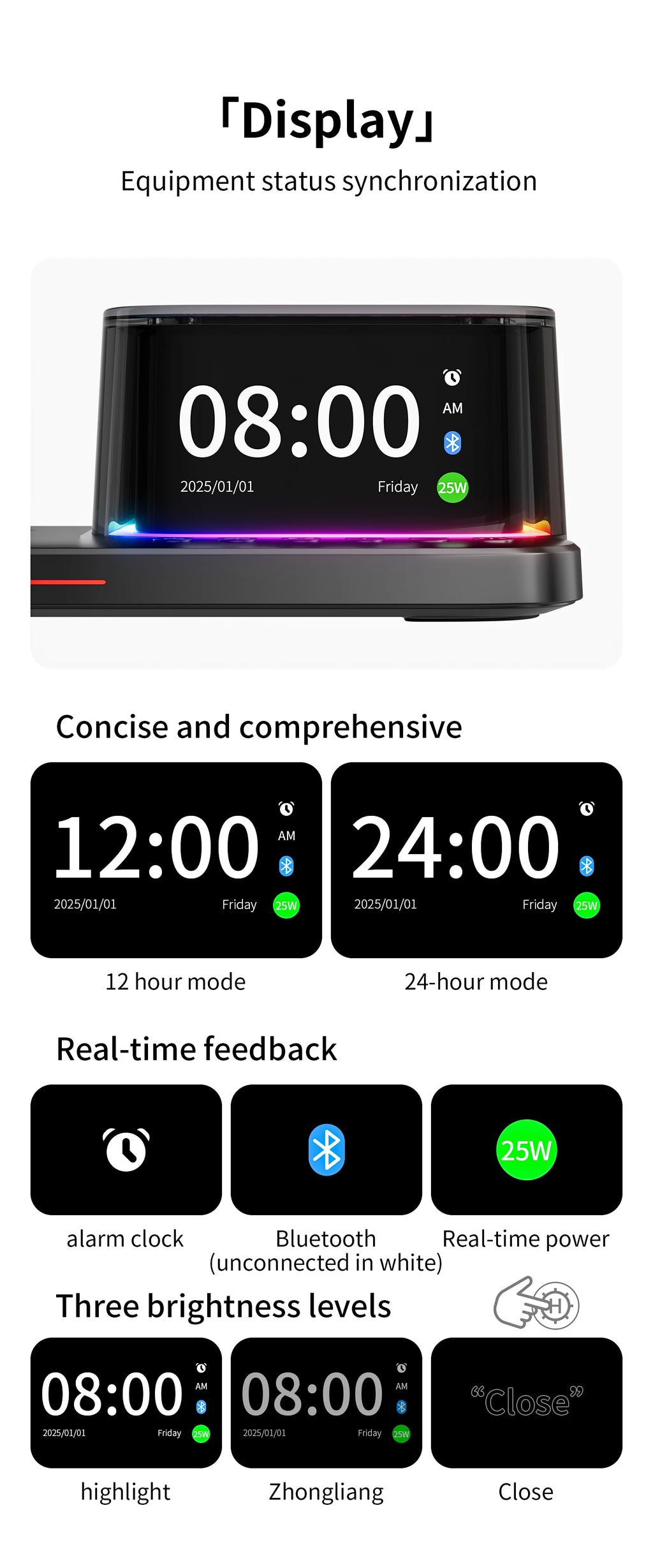 25W QI2 Wireless Charger with Wireless Speaker Digital Clock 3 in 1 Wireless Magnetic Charger for Iphone17 Charger Fast Charging