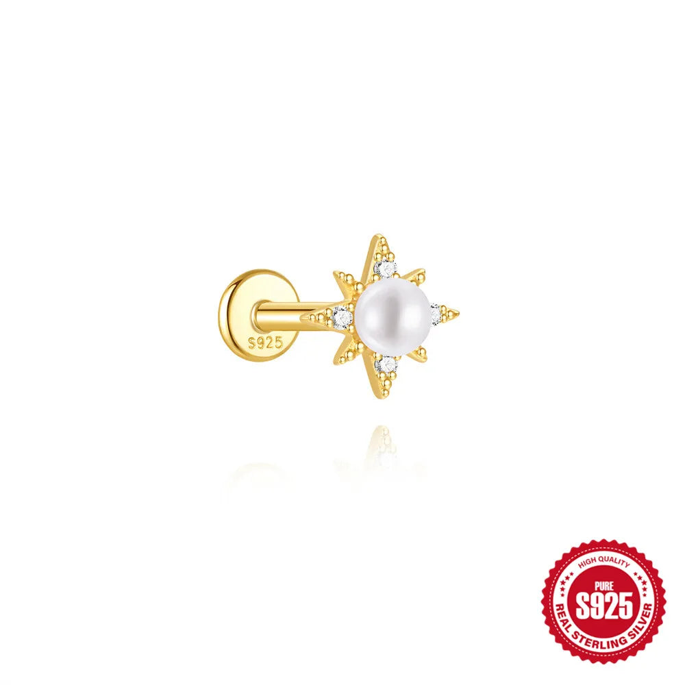 CANNER 1PC 925 Sterling Silver Eight-pointed Star CZ Piercing Earring For Women Ins Tassel Chain Earring Goldfish Jewelry Gift
