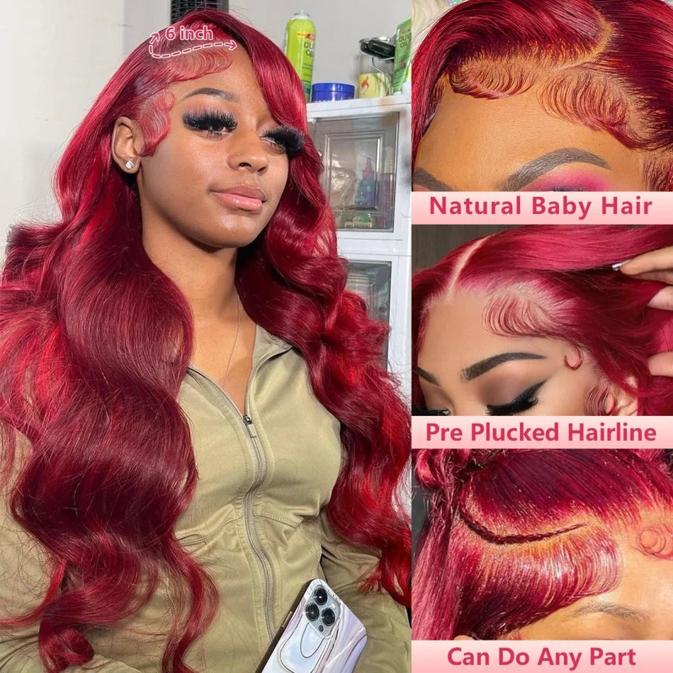 99J Burgundy 13X6 Hd Lace Frontal Human Hair Wigs Body Wave Lace Front Wigs Colored Ginger Human Hair Wigs 250 Density For Women