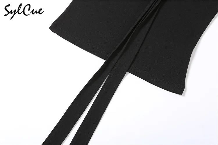 Sylcue 2023 Loose Casual All-match Simple Black Sexy Hot Confident Summer Travel Cool Soft Breathable Women's Halter Vest