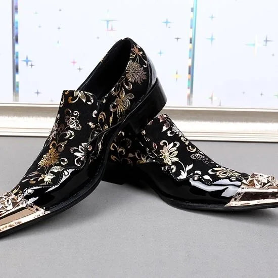 Men's Shoes Italian Style Pointed Metal Toe Leather Dress Shoes Men Slip on Oxfords Shoes for Men's Party and Wedding