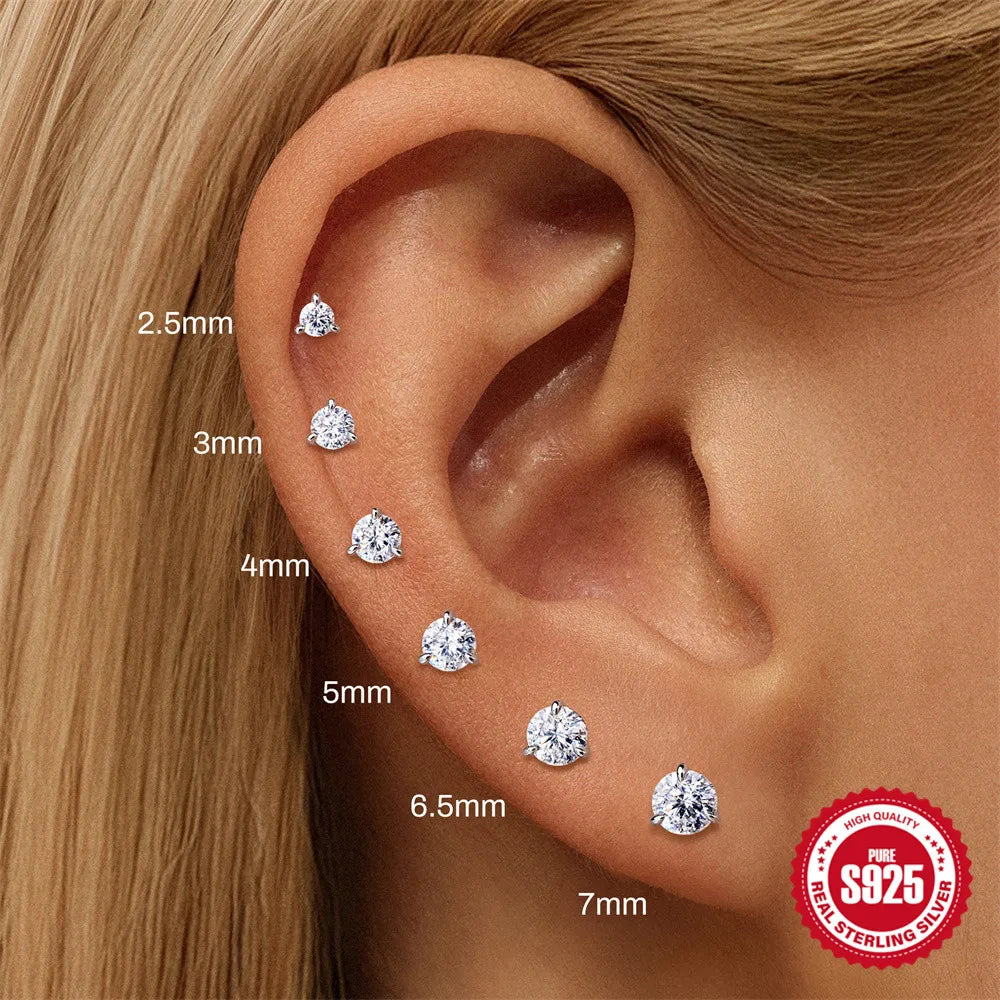 CANNER 1PC Classic Three Claws 0.03-1.2 Carat Sparkling D Color Moissanite Piercing Earring Women 925 Sterling Silver Earring