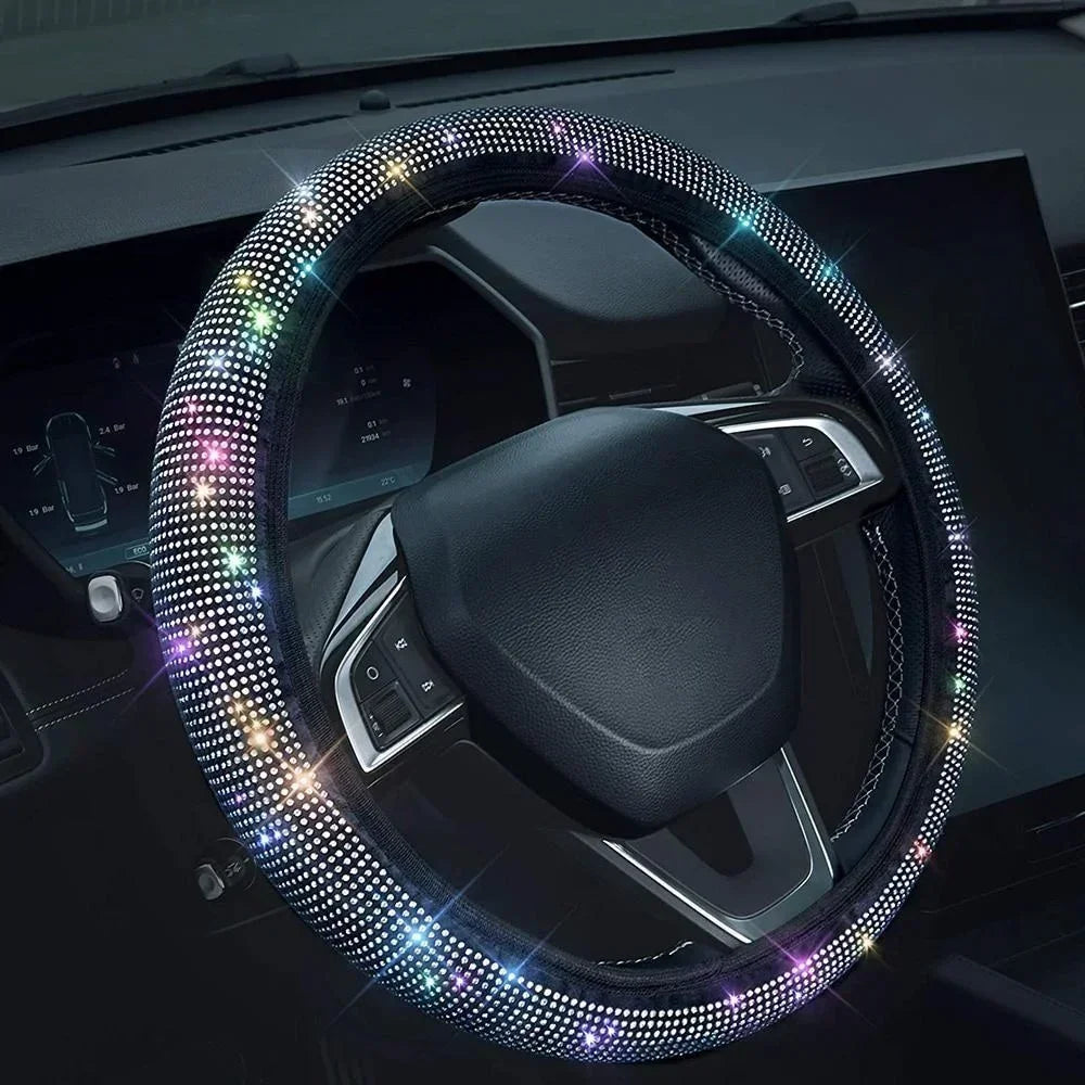 37/38cm Car Steering Wheel Cover Universal Bling Diamond Rhinestones Elasticity Interior Car Accessories for Four Seasons