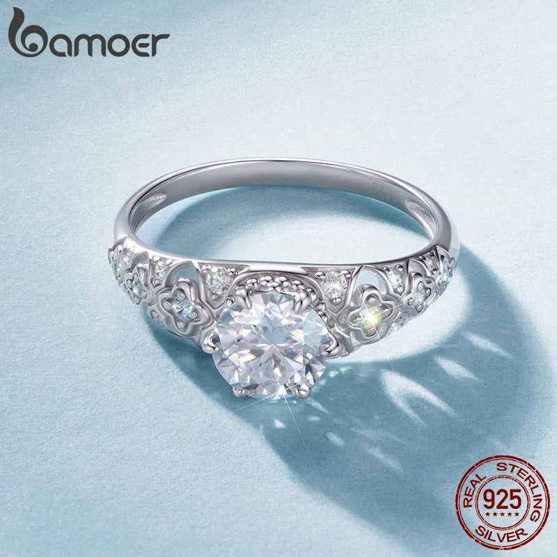 BAMOER  0.5-1CT Moissanite Crown Ring 925 Sterling Silver D Color VVS1 Women Eternal Guarding Rings Engagement Wedding Gift