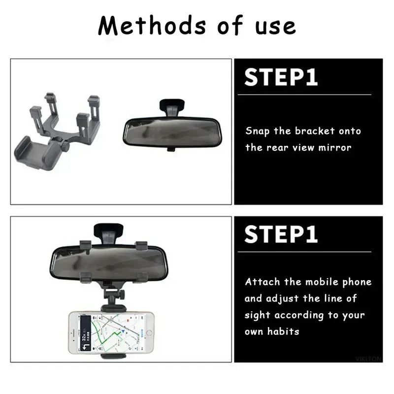 Adjustable Foldable Car Phone Holder Mount Bracket Universal Rearview Mirror GPS Navigation Clip Mobile Stand for Vehicle