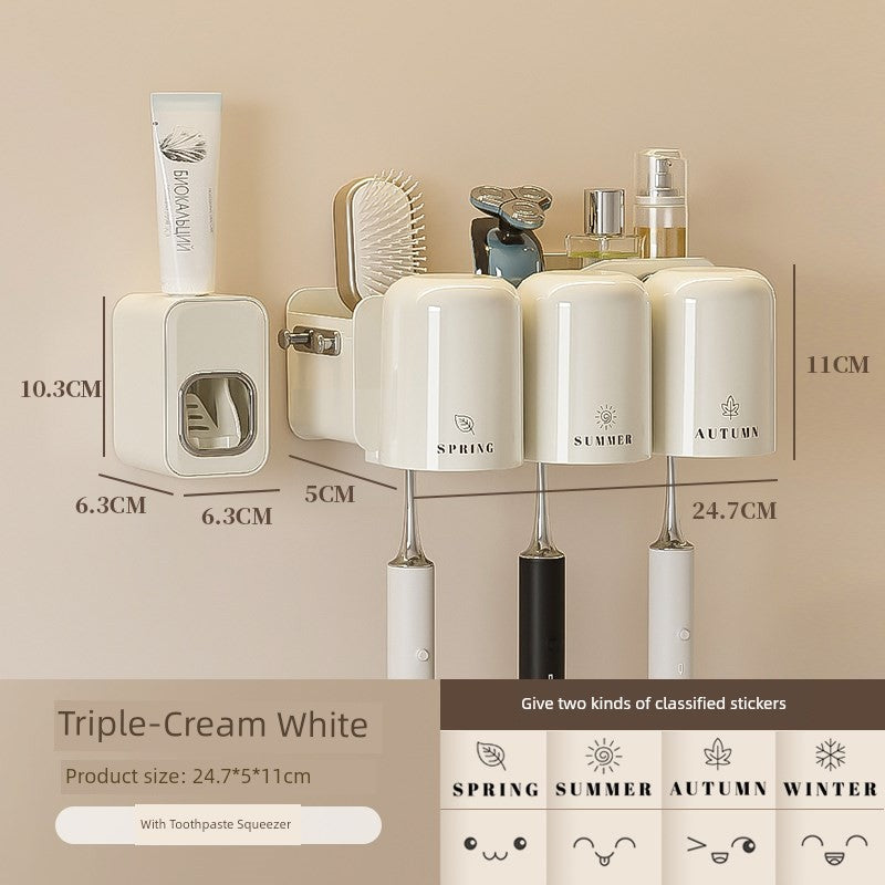 Wall-Mounted Toothbrush Holder with Toothpaste Squeezer | Bathroom Organizer Set