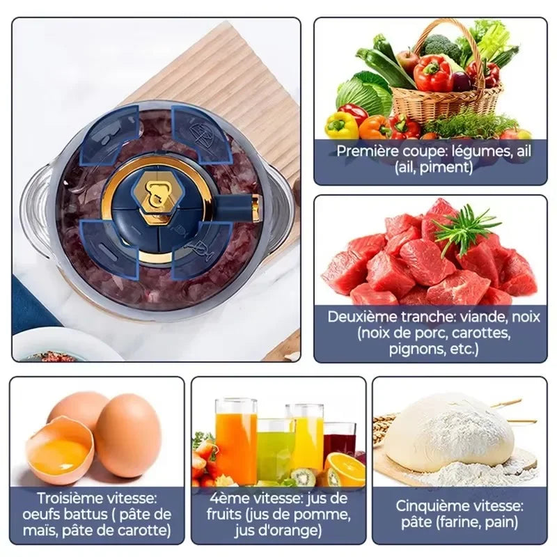 Stainless Steel Electric Meat Grinder Multifunctional Food Chopper Vegetable Slicer Processor Household Kitchen Blender