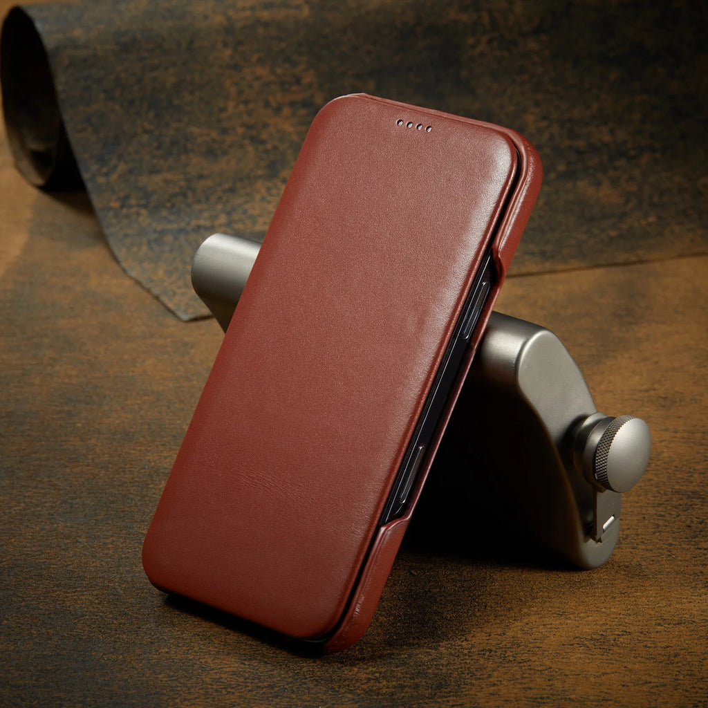 Premium Leather Flip Cover Mobile Phone Case For Apple iPhone 17 Pro Max Air iPhone17 Natural Cowhide Magnetic Button Open