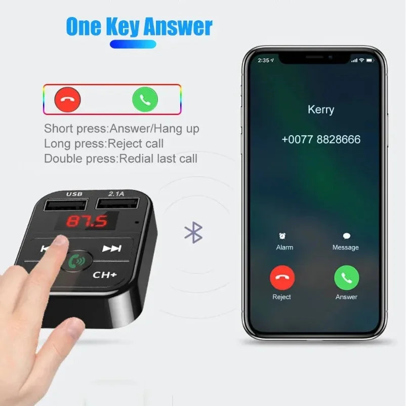 Car Wireless Adapter Bluetooth 5.0 FM Transmitter Mic Audio Receiver Auto MP3 Player 2.1A Dual USB Fast Charger Car Accessories