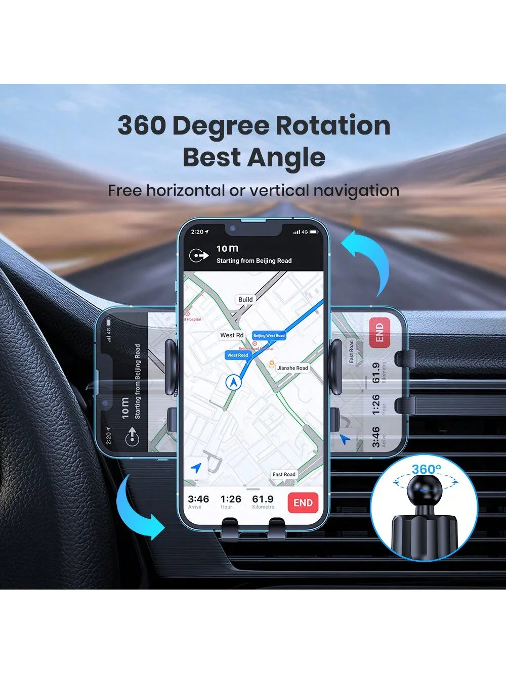 Car Phone Holder Mount, [Upgrade Auto Locking] Universal Phone Holder With Hook Clip For Car Air Vent Compatible With Cellphones