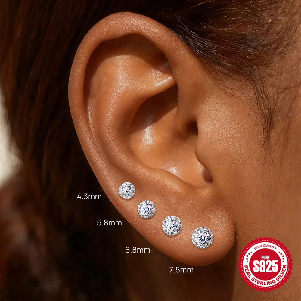 CANNER 1PC Classic Three Claws 0.03-1.2 Carat Sparkling D Color Moissanite Piercing Earring Women 925 Sterling Silver Earring