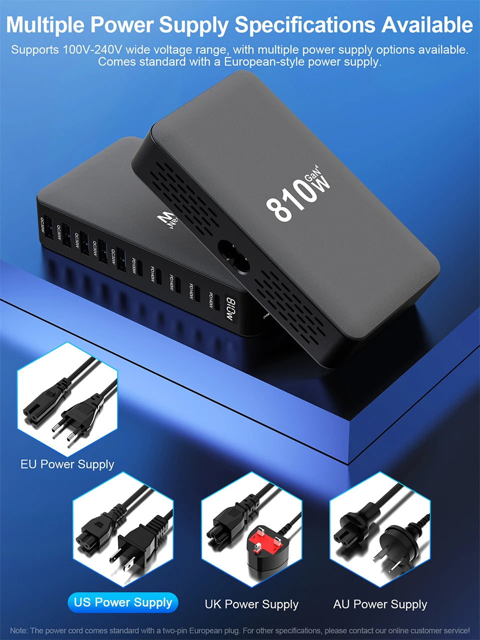 810W GaN Charger USB C Fast Desktop 10-port USB Type C PD3.1 Charger Fast Charging for iPhone Samsung Xiaomi Macbook