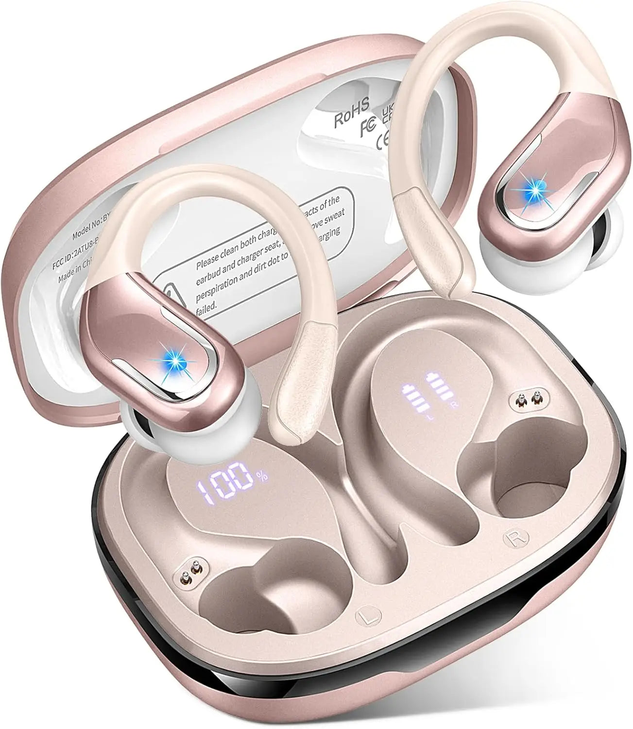 Bluetooth 5.3 Earphones IP7 Waterproof Wireless Headphones ENC Noise Cancelling Mic Deep Bass for Sports Workout Gym TWS In-Ear