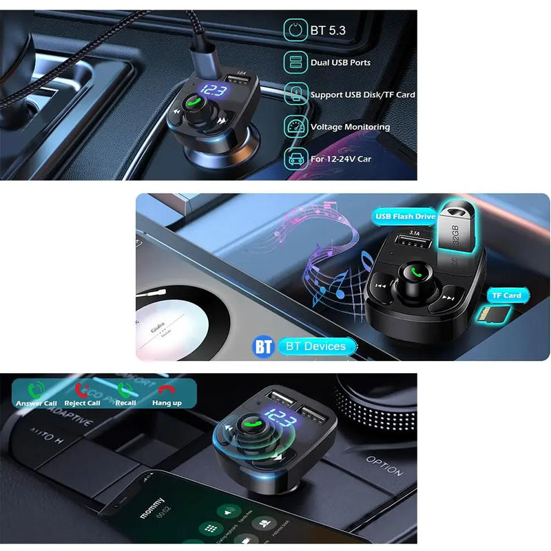 Car Charger Wireless Bluetooth FM Transmitter Hands-Free Calling Radio Receiver Mp3 Music Stereo Adapter Dual USB Port Charger