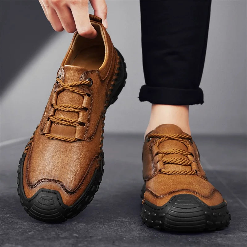 Outdoor Casual Leather Mens Shoes Retro Style Male Sneakers Adult Non-Slip Casual Desert Hiking Footwear Treking Shoes Trainers