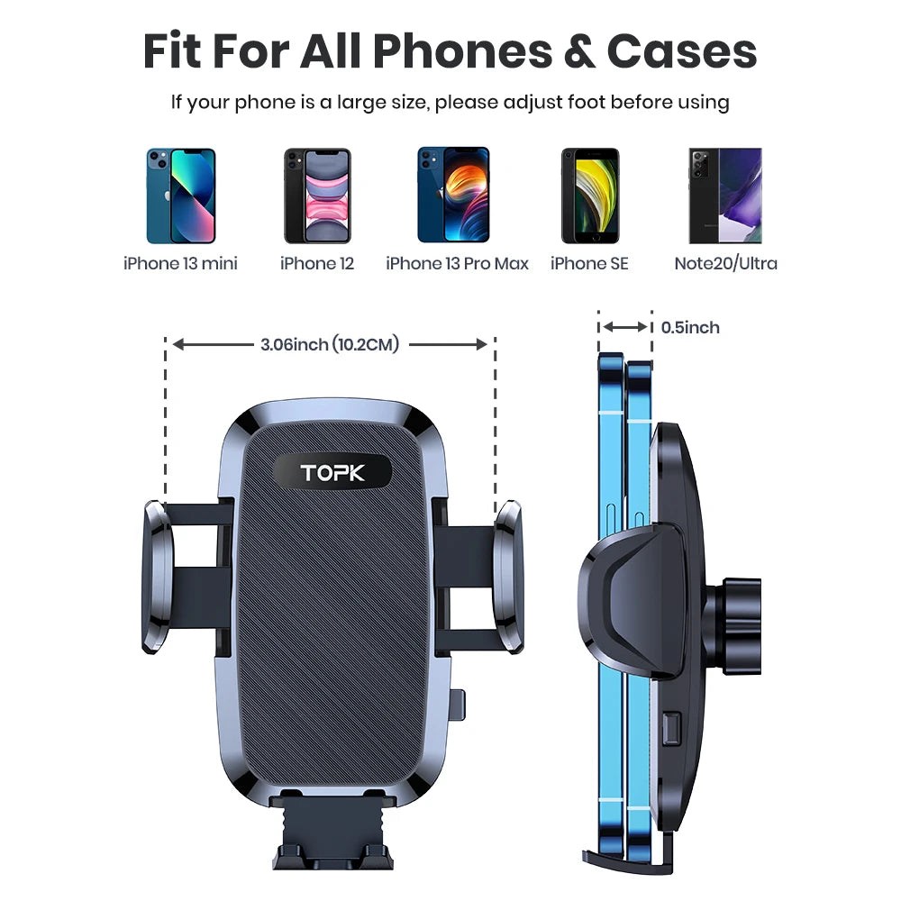 Car Phone Holder 2 in 1 Car Phone Mount for Car Dashboard/Windscreen One Button Release and 360° Rotation for All Phones