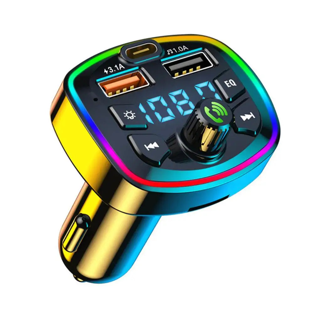Bluetooth 5.0 FM Transmitter Car Adapter with AUX Bass Boost 3-Port Charger - Wireless Music Streaming Car Charger