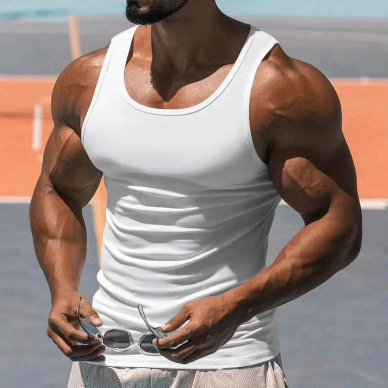 Men's Pure Cotton Tight Vest Casual Sports Tank Tops Middle-aged Sleeveless Basic Tops Quick Drying Bodybuilding Vest
