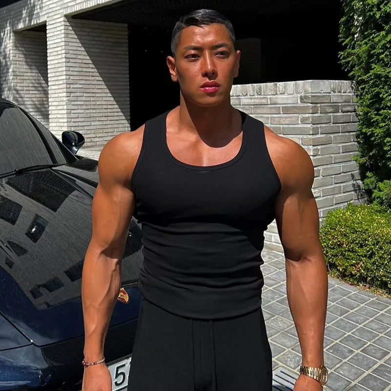 Men's Pure Cotton Tight Vest Casual Sports Tank Tops Middle-aged Sleeveless Basic Tops Quick Drying Bodybuilding Vest