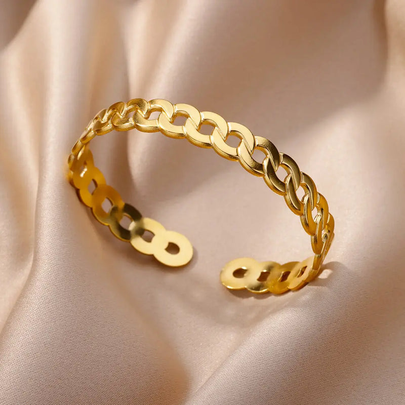 Gold-Color Stainless Steel Bracelet for Women – Adjustable Open Bangle