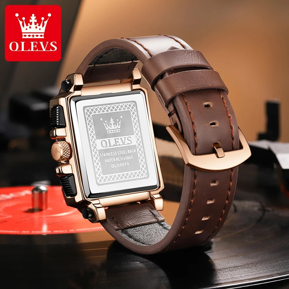 Men’s Square Dial Leather Strap Watch