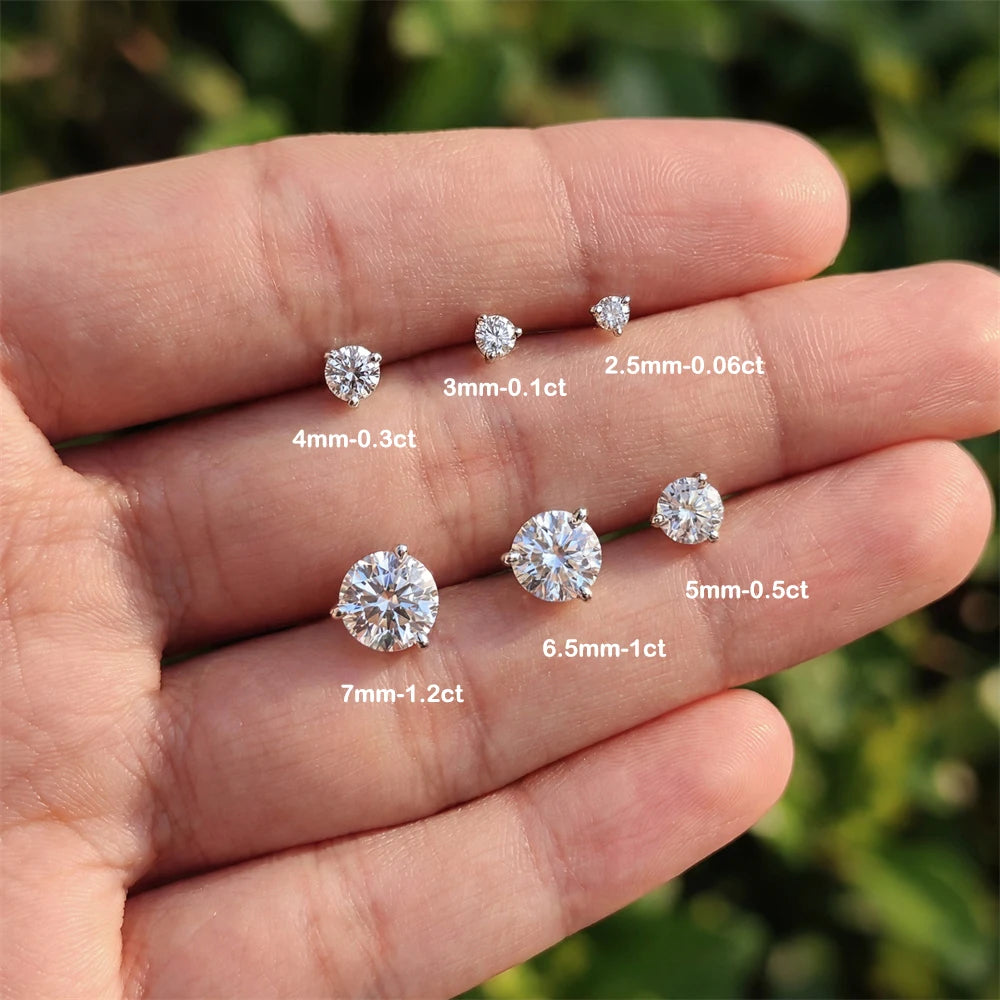CANNER 1PC Classic Three Claws 0.03-1.2 Carat Sparkling D Color Moissanite Piercing Earring Women 925 Sterling Silver Earring