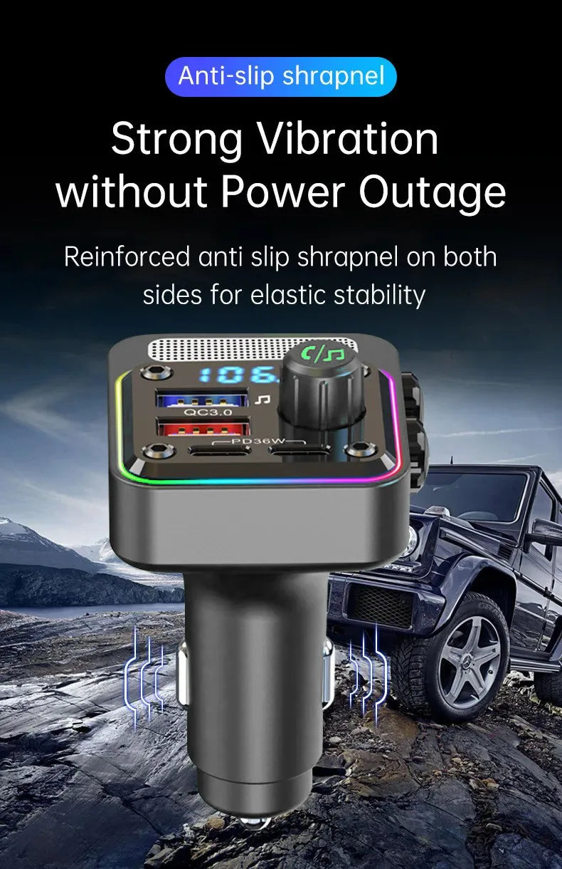 HM13X Car Bluetooth MP3 Player Dual PD 36W Fast Charge Lossless HIFI Music Car FM Transmitter Cigarette Lighter Charger Adapter