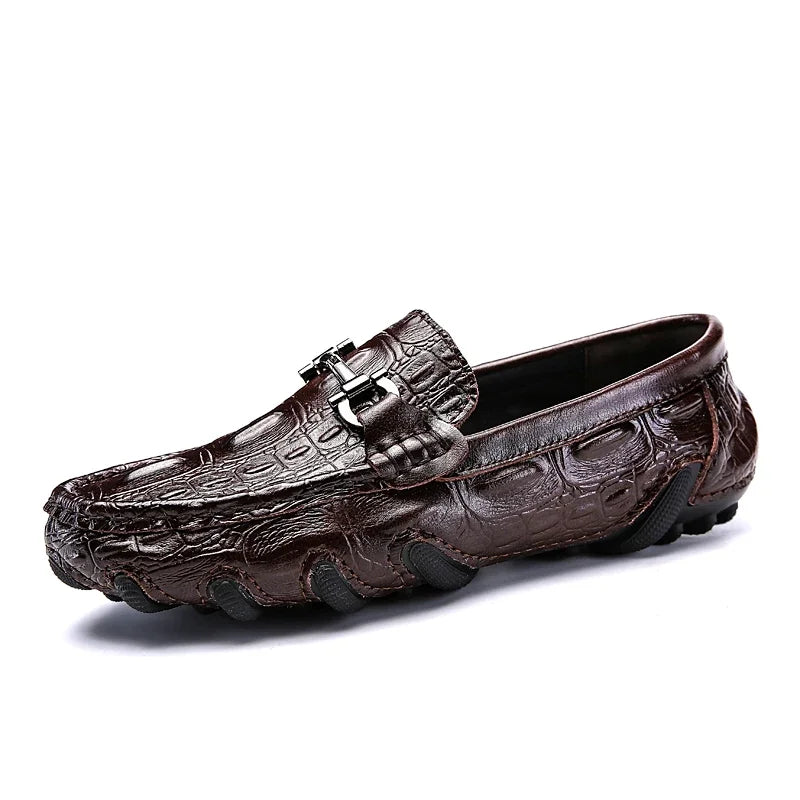 Men Casual Shoes Genuine Leather Crocodile Style Luxury Brand Mens Loafers Moccasins Slip on Black Driving Shoes Plus Size 38-47