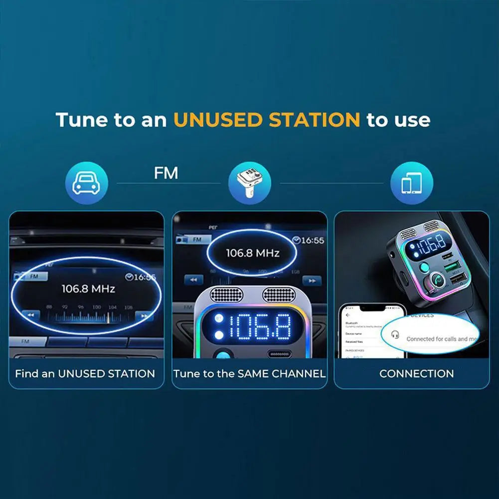 Car Bluetooth 5.2 FM Transmitter 48W PD&QC3.0 Dual Charger Wireless Adapter with Dual Mics Deep Bass Sound for Vehicle