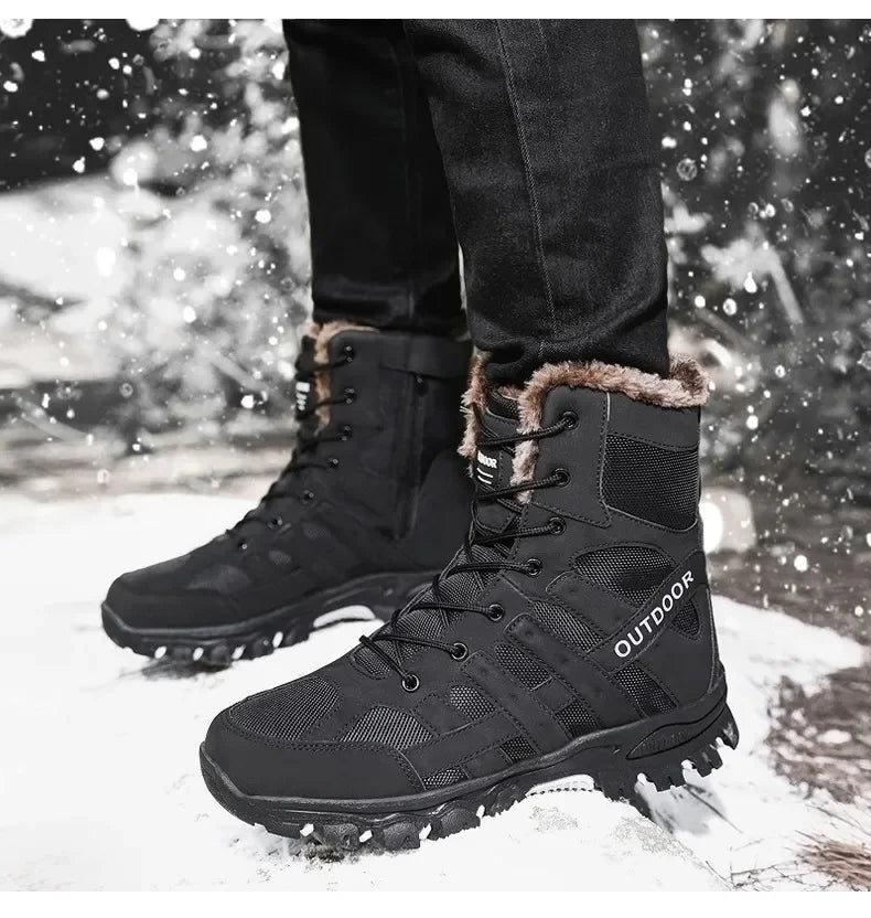 Men Warm Winter Snow Boots Tactical Combat Boots Outdoor Work Cotton Boots High Top Warm Sneakers Mens Plush Hiking Shoes