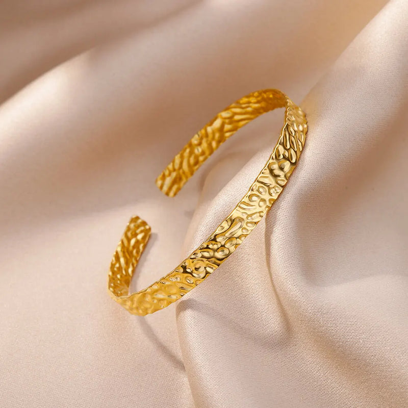 Gold-Color Stainless Steel Bracelet for Women – Adjustable Open Bangle
