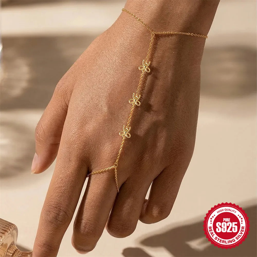 CANNER 925 Sterling Silver Lucky Koi Goldfish Finger Chain Bracelet For Women Hand Chain Ring Jewelry Gift pulseras de plata 925