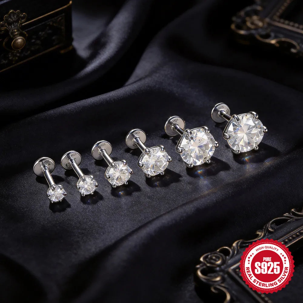 CANNER 1PC Classic Three Claws 0.03-1.2 Carat Sparkling D Color Moissanite Piercing Earring Women 925 Sterling Silver Earring
