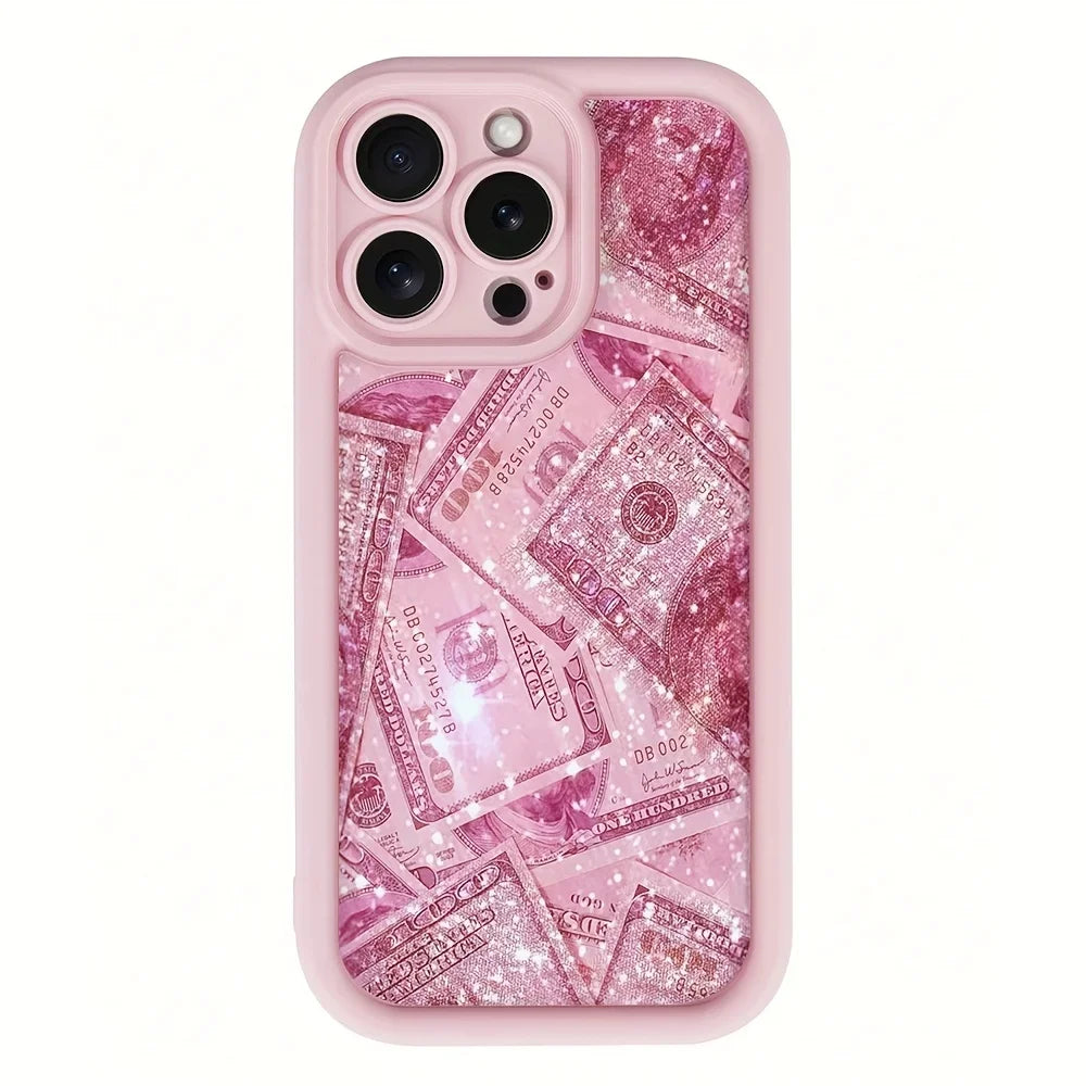Pink Dollars Full-Coverage Banknote Design Silicone Phone Case For iPhone 17AIR 16 15 14 13 12 11PROMAX Cover