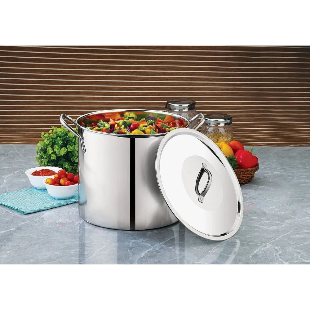 12 Quart Stainless Steel Stock Pot Heavy Duty Cooking Pot with Stay Cool Handles Soup Stew and Stock Preparation