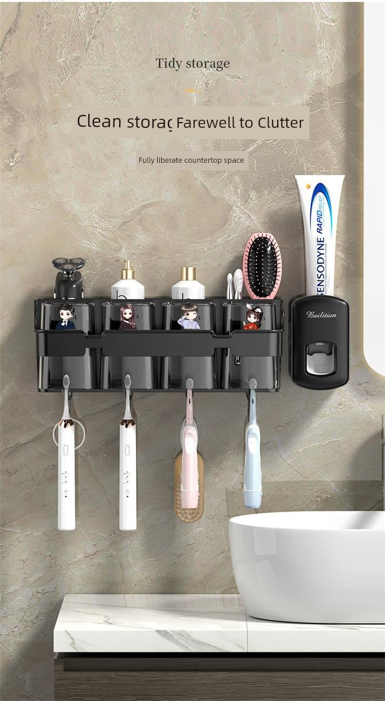 Wall-Mounted Toothbrush and Toothpaste Holder Set with Cups and Storage Rack