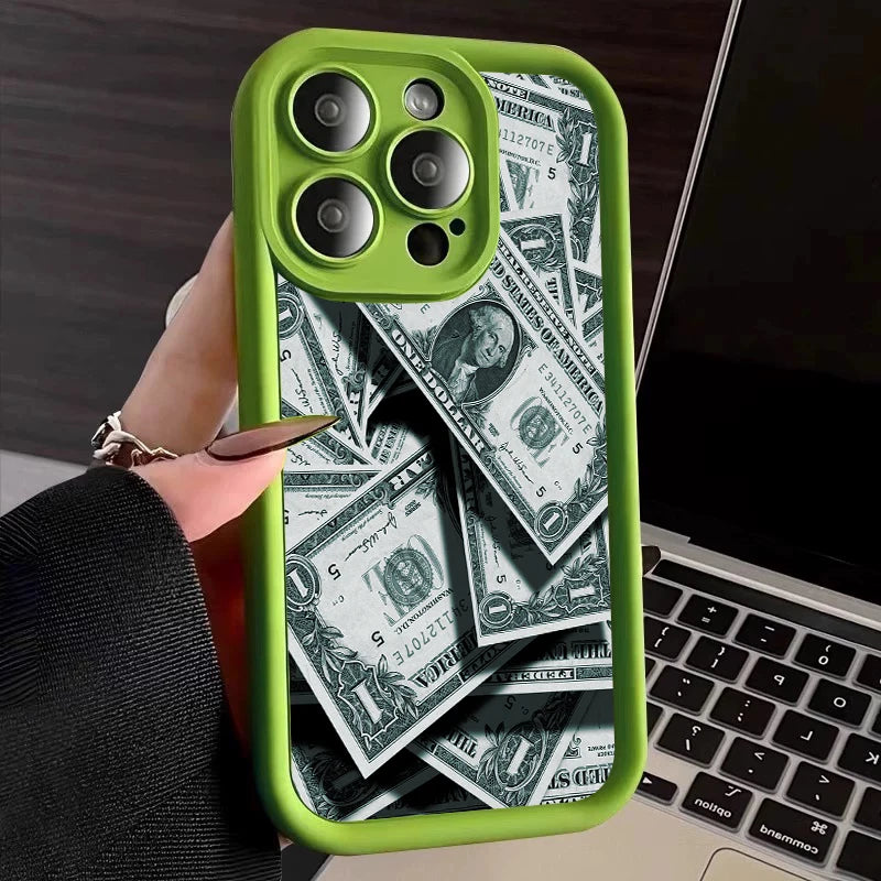 Pink Dollars Full-Coverage Banknote Design Silicone Phone Case For iPhone 17AIR 16 15 14 13 12 11PROMAX Cover