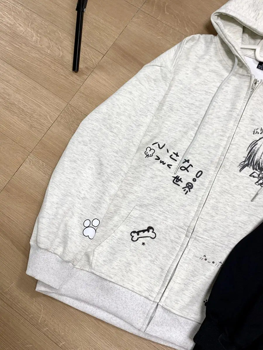Autumn Japanese Kawaii Cute y2k Aesthetics Patchwork Sweatshirt women Cartoon Anime Print Harajuku Retro Streetwear Jacket Tops