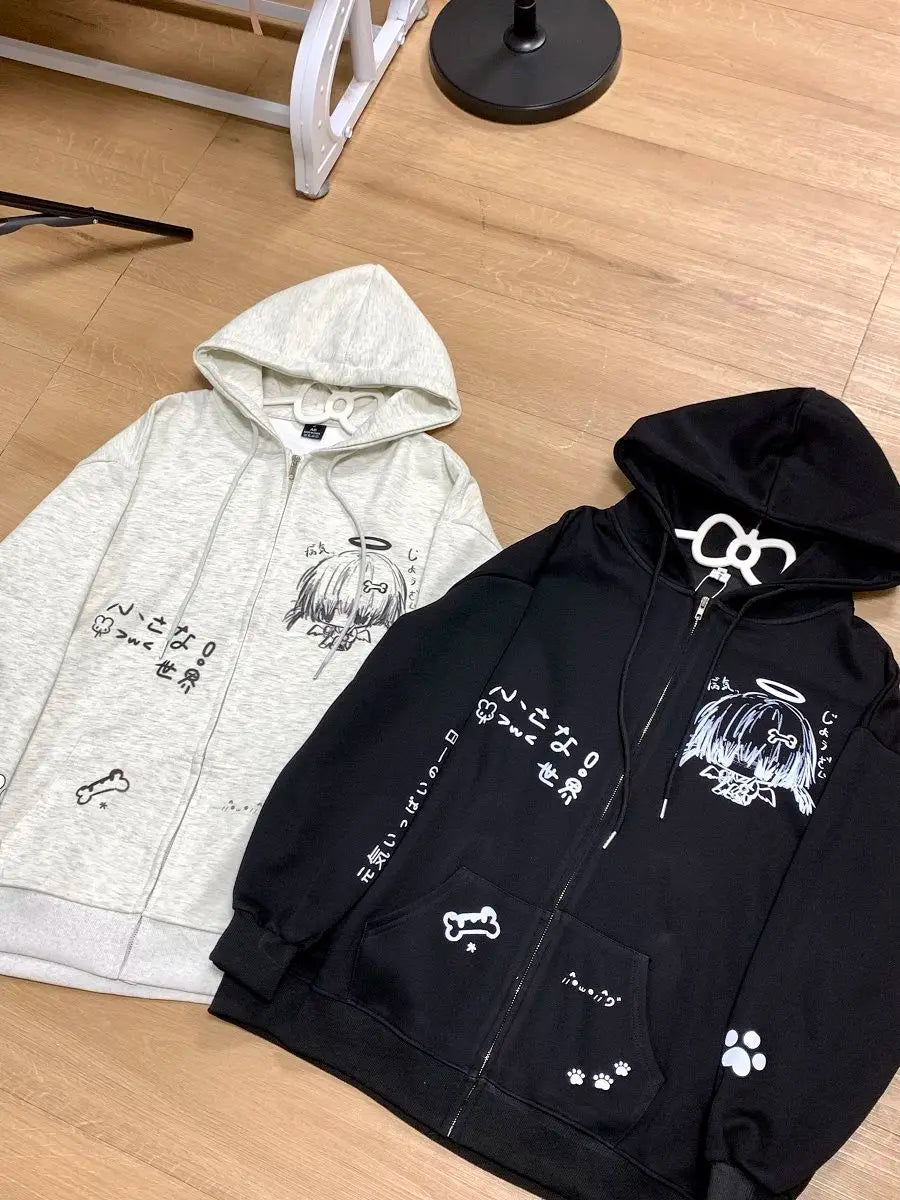 Autumn Japanese Kawaii Cute y2k Aesthetics Patchwork Sweatshirt women Cartoon Anime Print Harajuku Retro Streetwear Jacket Tops