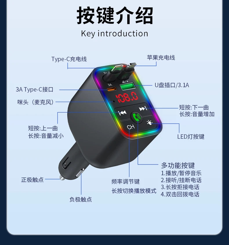 Bluetooth Car MP3 Transmitter Player Car Mobile Phone Charger Super Fast Charging Cigarette Lighter Dual USB Charger